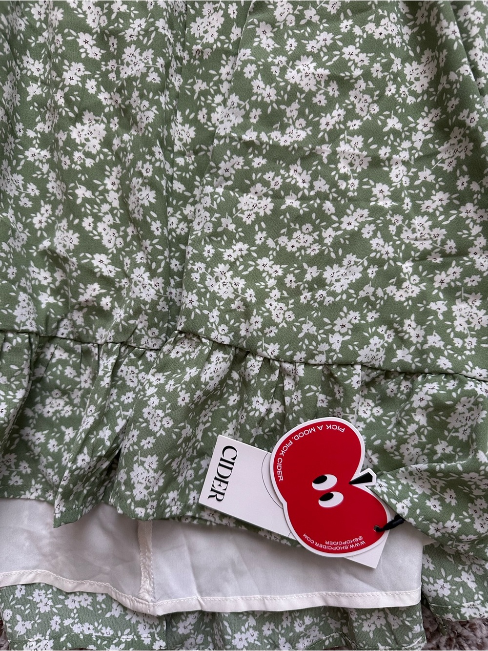 NWT! Cider Olive Green Mini Dress with White Floral Print - Picture 7 of 10